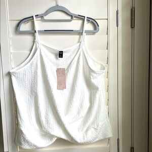 Emery Rose plus size women's ivory textured spaghetti strap tank top